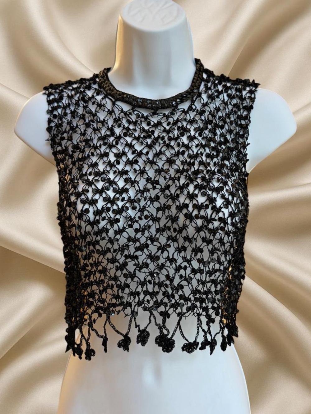 BCBGMaxAzria Black Crochet Sleeveless Crop Top